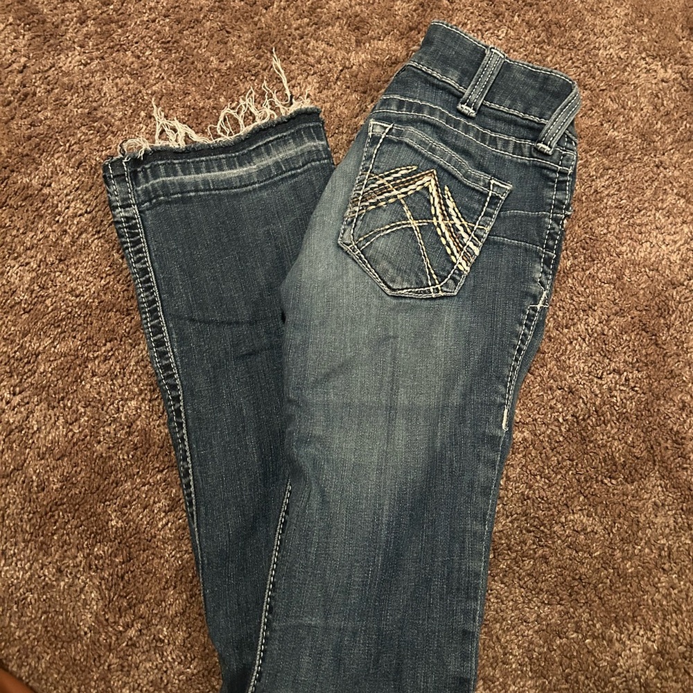 Ariat Blue Boot Cut Jeans with Geometric Stitching